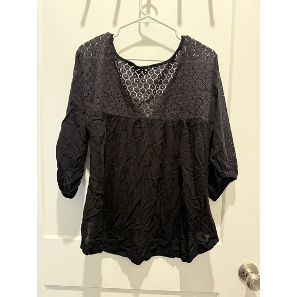 Free People Moon River Easy Top Size Small Black Daisy Lace Peasant Blouse - Picture 5 of 5